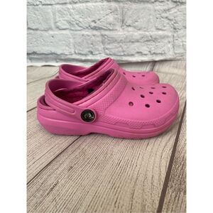 Crocs fur lined claasic clogs w/back strap pink girls C11